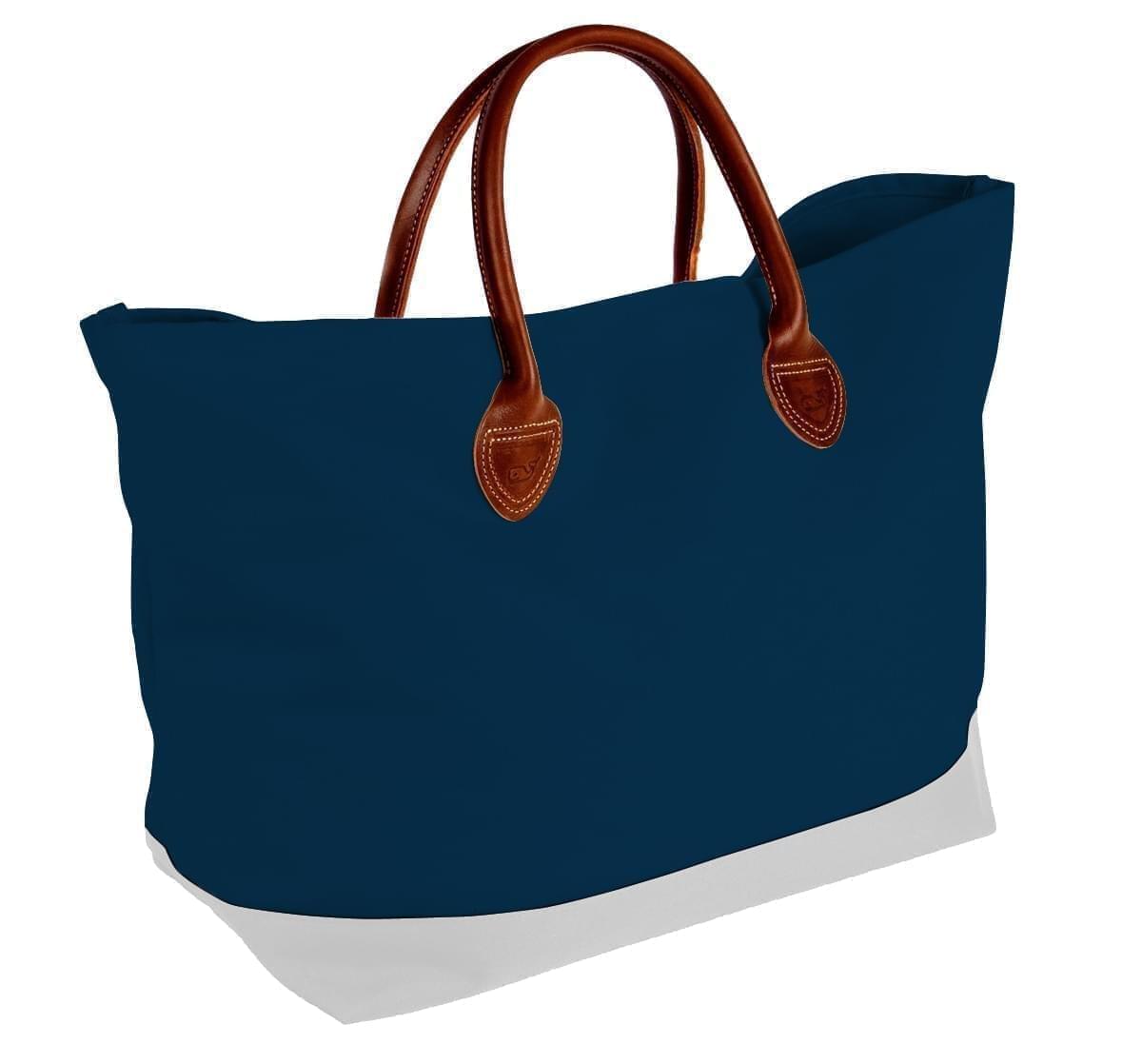 USA Made Canvas Leather Handle Totes, Navy-White, 10899-PC9