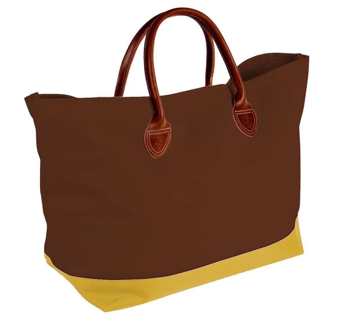 USA Made Canvas Leather Handle Totes, Brown-Gold, 10899-QA9