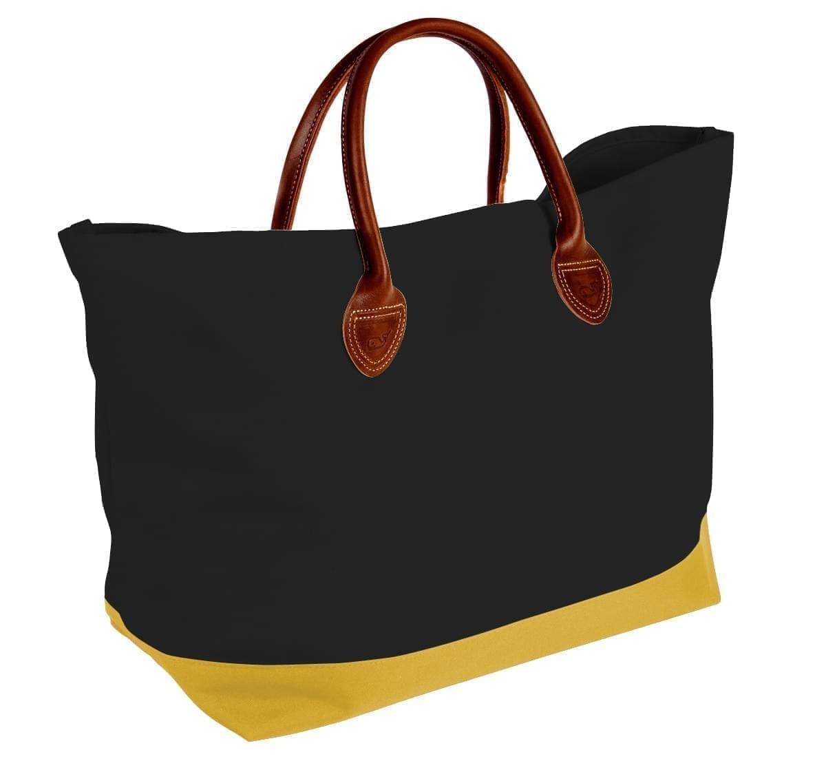 USA Made Canvas Leather Handle Totes, Black-Gold, 10899-QH9