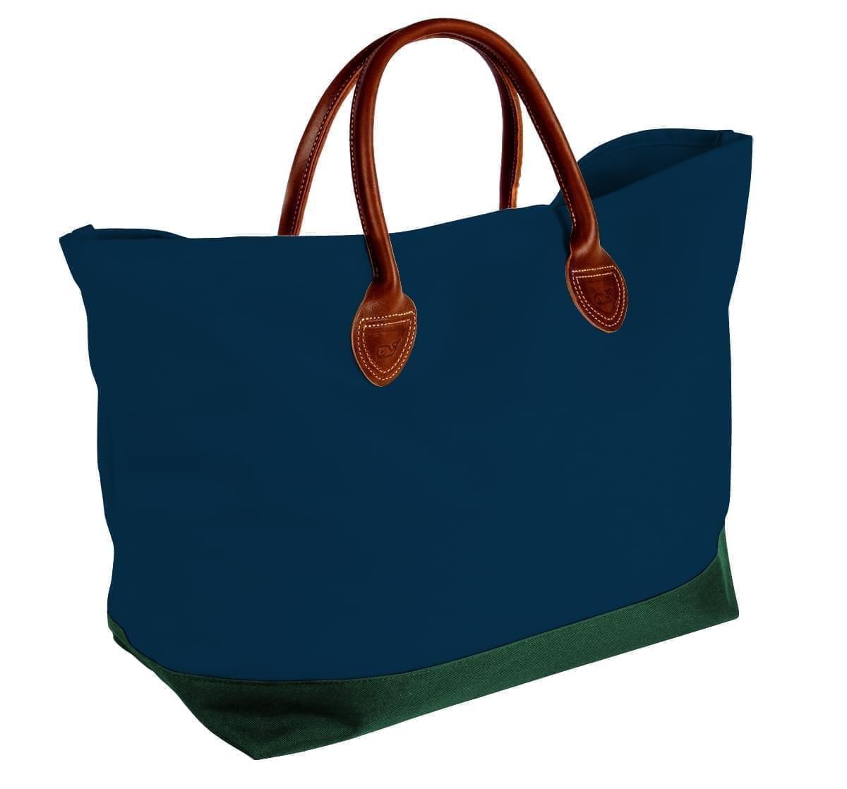 USA Made Canvas Leather Handle Totes, Navy-Hunter Green, 10899-VC9