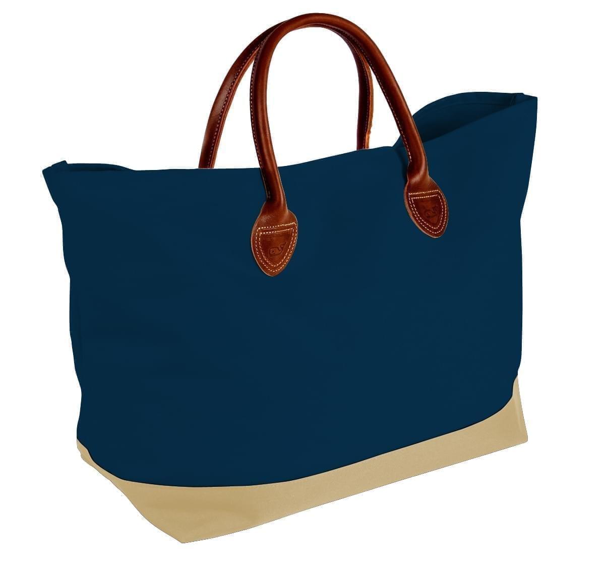 USA Made Canvas Leather Handle Totes, Navy-Khaki, 10899-XC9