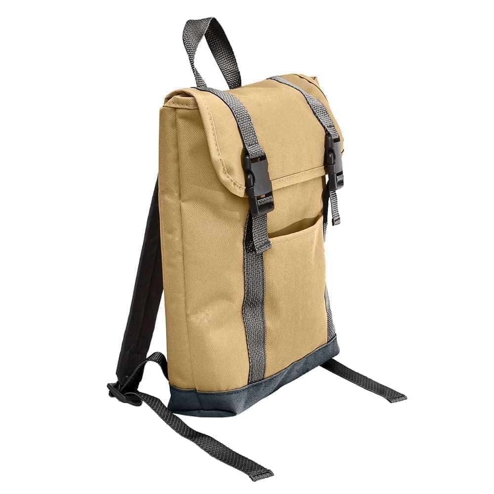 USA Made Poly Small T Bottom Backpacks, Khaki-Black, 2001921-A2R