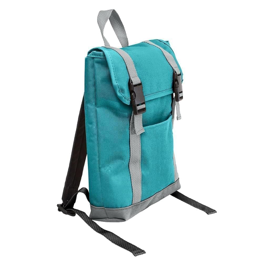 USA Made Poly Small T Bottom Backpacks, Turquoise-Gray, 2001921-A9U