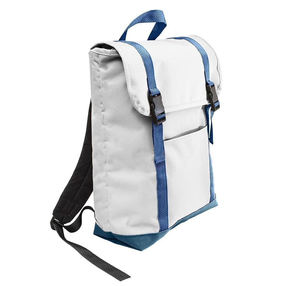 USA Made Poly Large T Bottom Backpacks, White-Navy, 2001922-A3Z