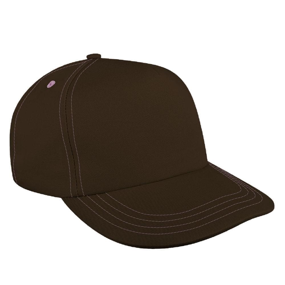 Black Low Crown 5 Panel-Pink Stitching, Eyelets