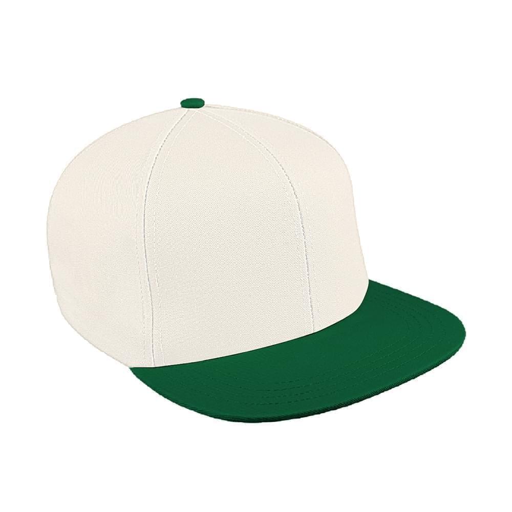 White-Kelly Green Twill Snapback Flat Brim