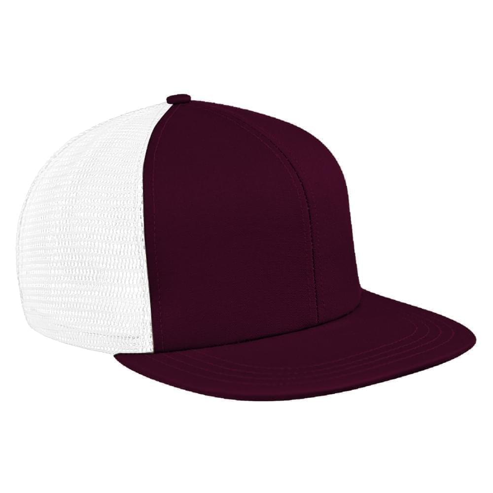 Burgundy-White Meshback Snapback Flat Brim