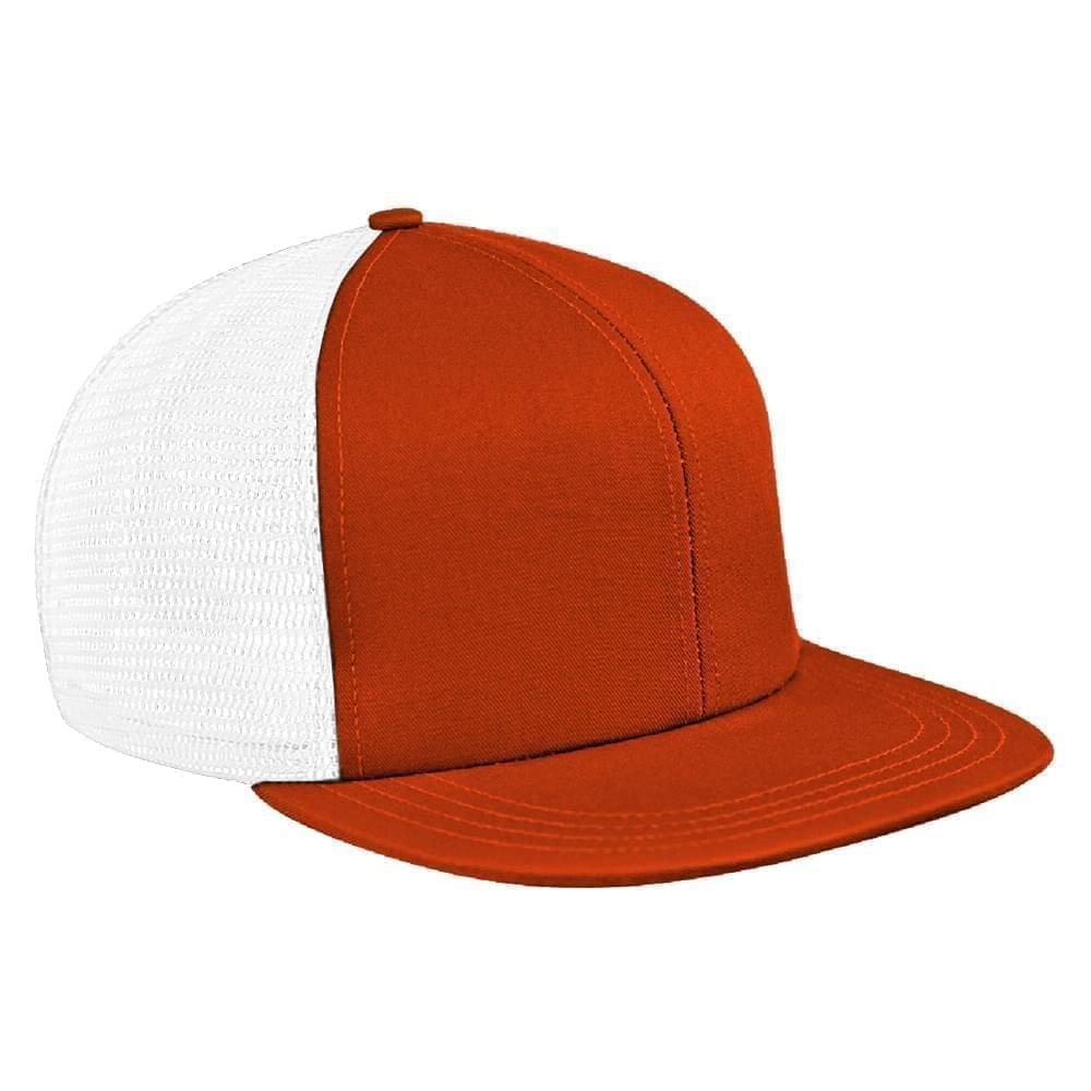 Orange-White Meshback Velcro Flat Brim