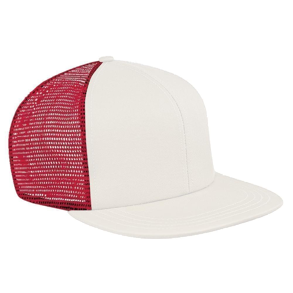 White-Red Meshback Velcro Flat Brim