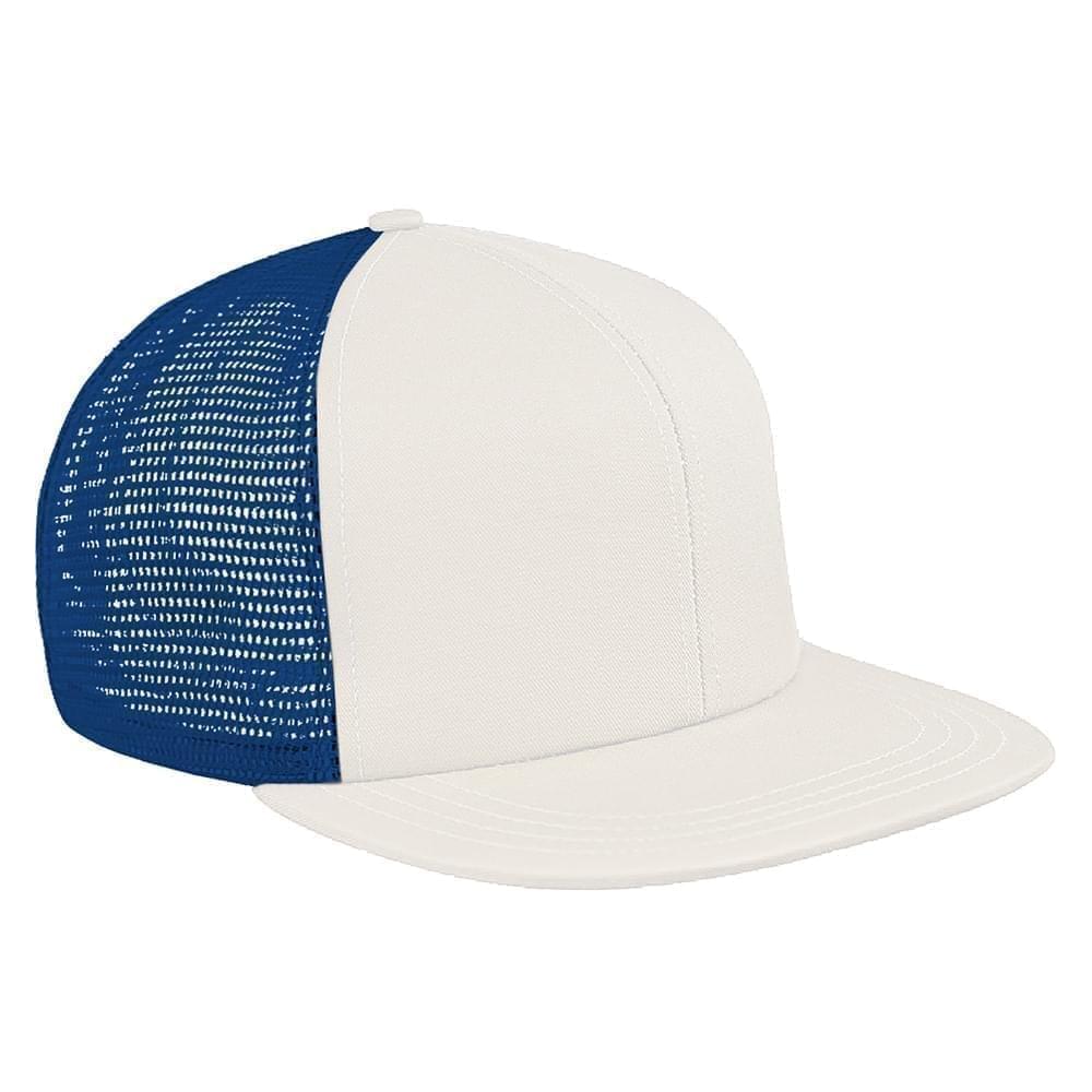 White-Navy Meshback Snapback Flat Brim