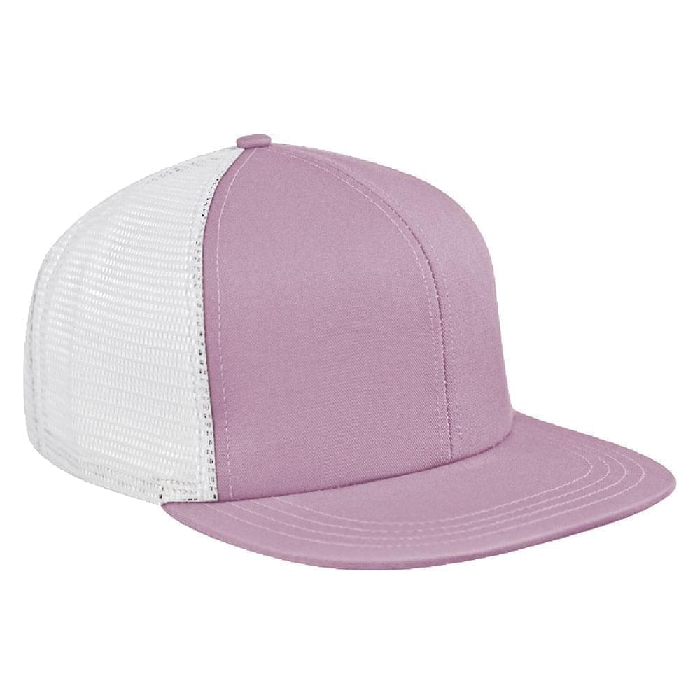 Pink-White Meshback Velcro Flat Brim