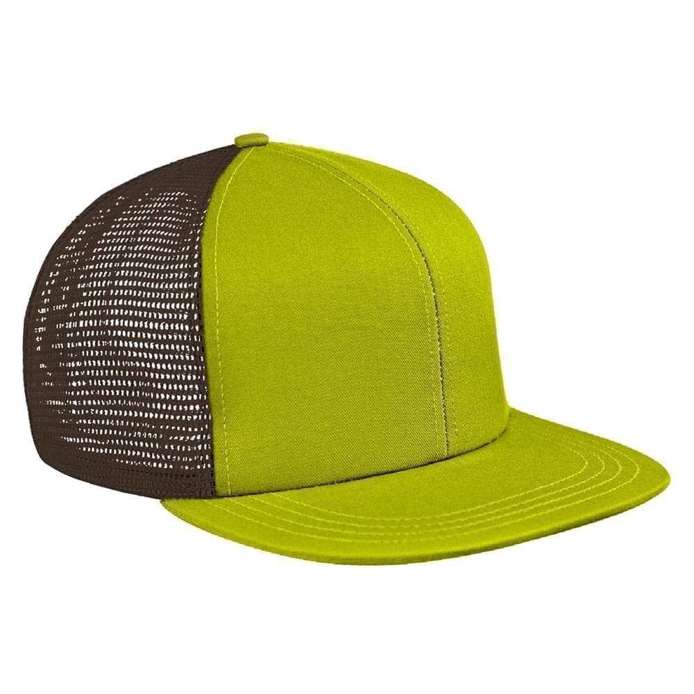 Safety Green-Black Meshback Velcro Flat Brim