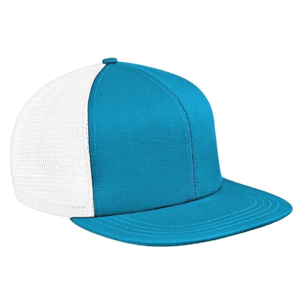 Turquoise-White Meshback Snapback Flat Brim