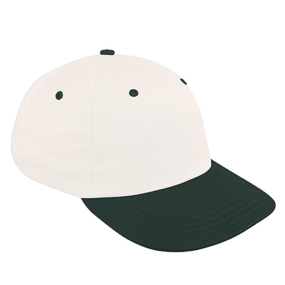 White-Hunter Green Canvas Leather Dad Cap