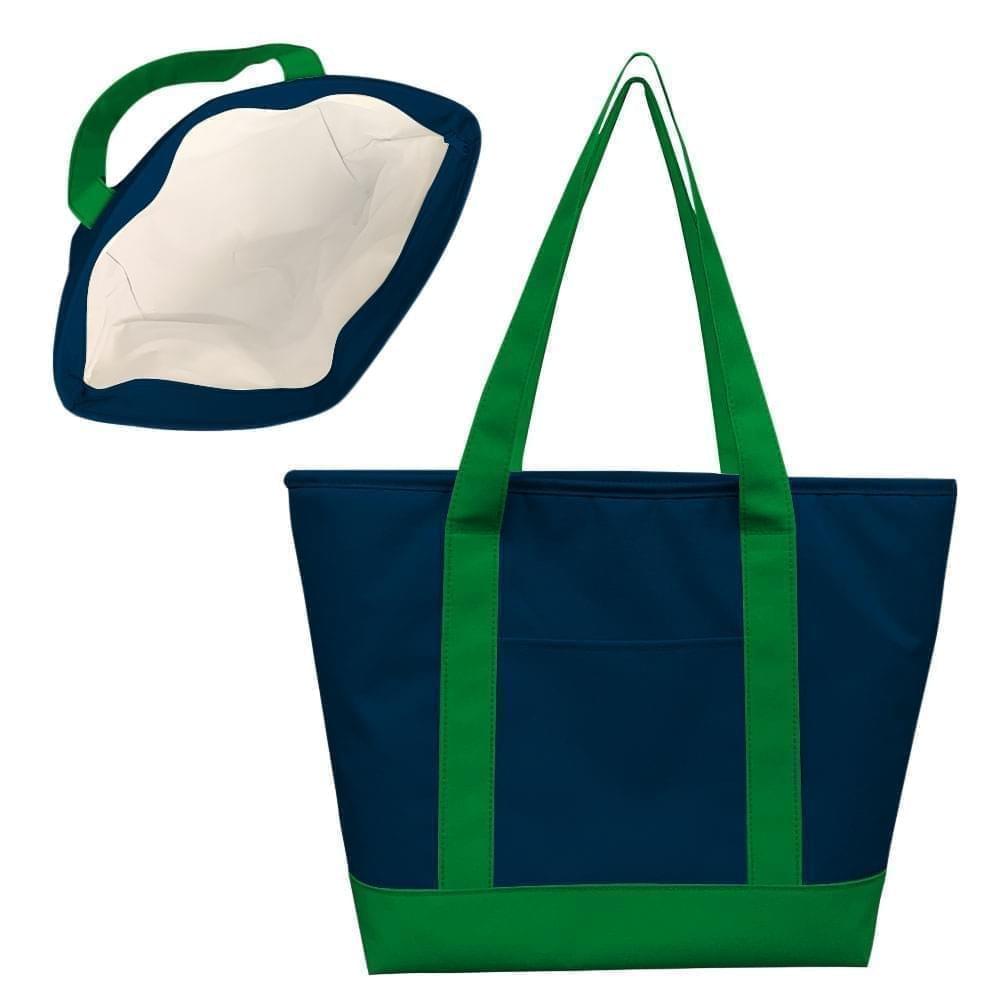 Deluxe Cooler Tote-600 D Poly-18W X 14W X 5D-Navy/Kelly Green