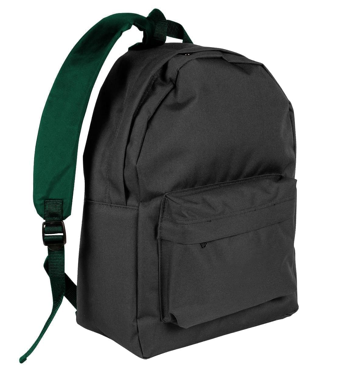 USA Made Nylon Poly Backpack Knapsacks, Black-Hunter Green, 8960-AOV