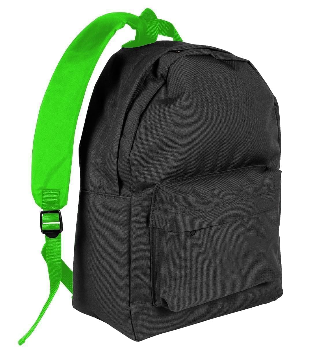 USA Made Nylon Poly Backpack Knapsacks, Black-Lime, 8960-AOY