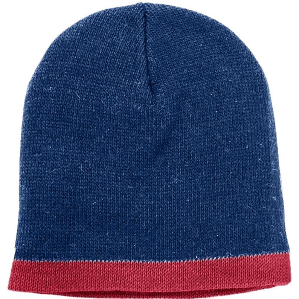 USA Made Knit Stripe Beanie Navy Dark Red,  99B824-NVY-DRD