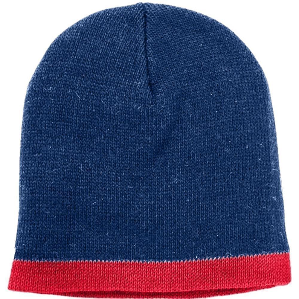 USA Made Knit Stripe Beanie Navy Red,  99B824-NVY-RED