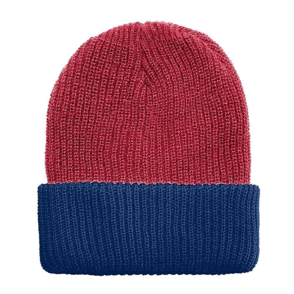 USA Made Knit Cuff Hat Dark Red Navy,  99C244-DRD-NVY