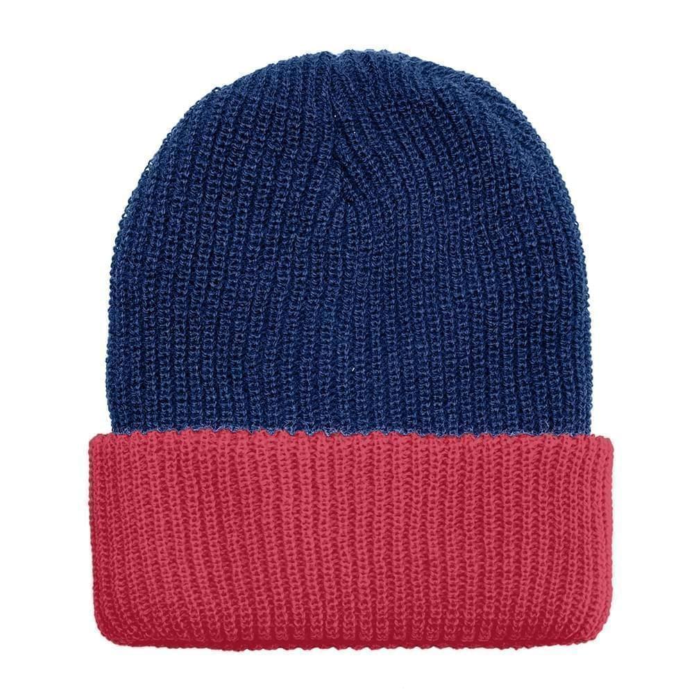 USA Made Knit Cuff Hat Navy Dark Red,  99C244-NVY-DRD
