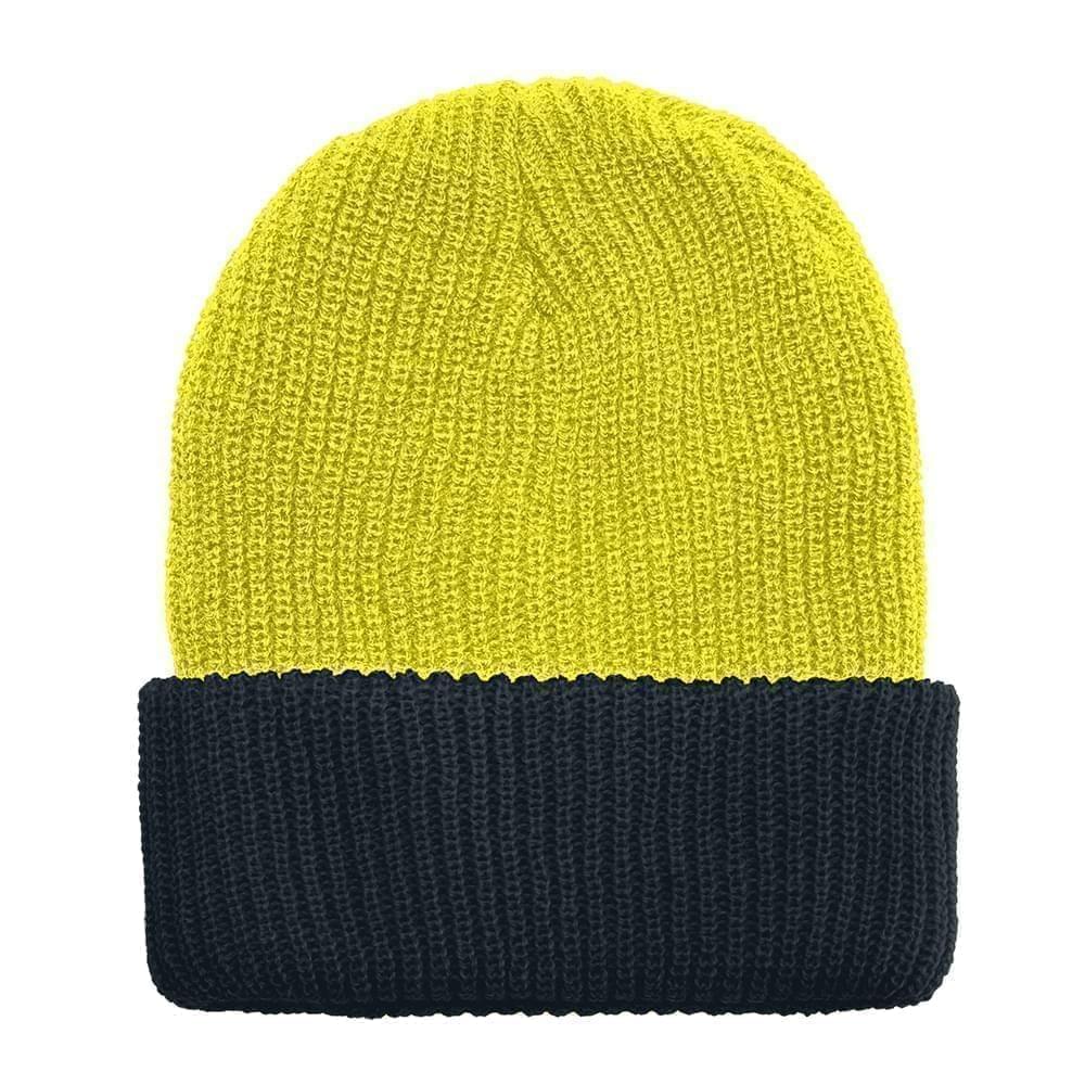 USA Made Knit Cuff Hat Safety Yellow Black,  99C244-SYL-BLK