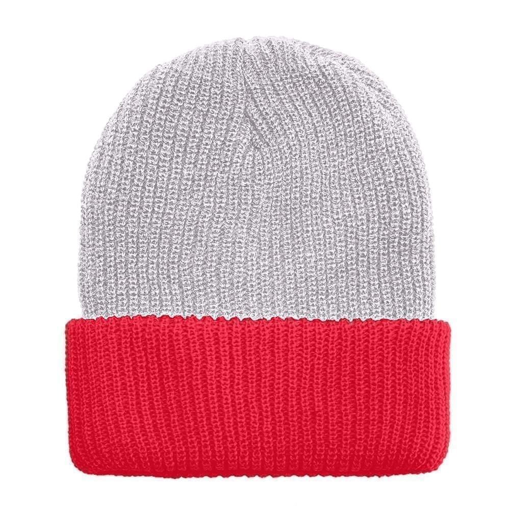 USA Made Knit Cuff Hat White Red,  99C244-WHT-RED