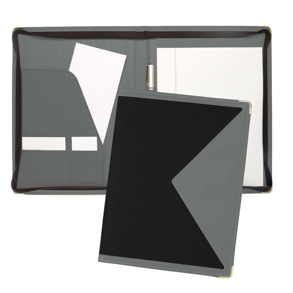 Edge Letter Zipper Folder-600 Denier Nylon and Faux Leather Vinyl-Black / Grey