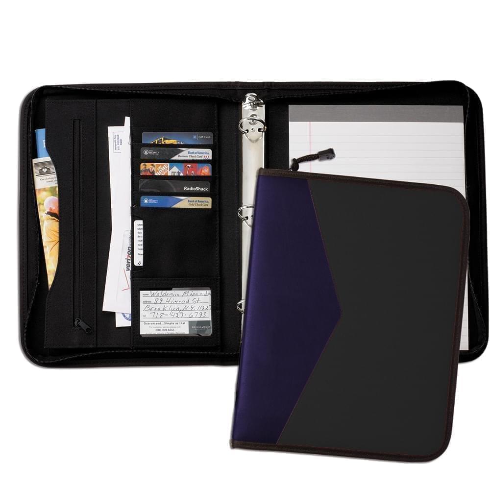 Tribeca Dual Tone 1" Zipper Ring Binder-600 Denier Nylon and Faux Leather Vinyl-Black / Navy