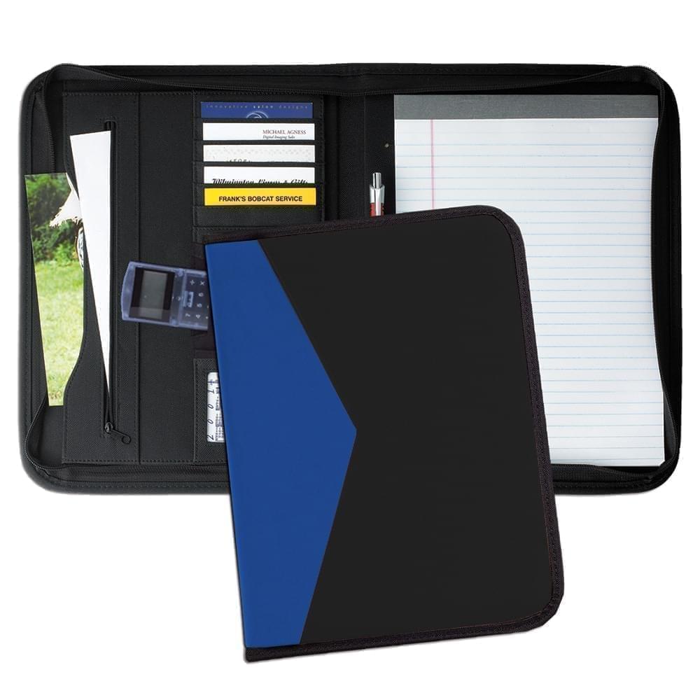 Tribeca Dual Tone Zipper Folder-600 Denier Nylon and Faux Leather Vinyl-Black / Royal Blue