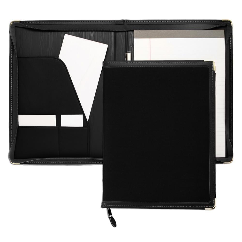 Edge Embroidered Letter Zipper Folder-Matte-Black / Black