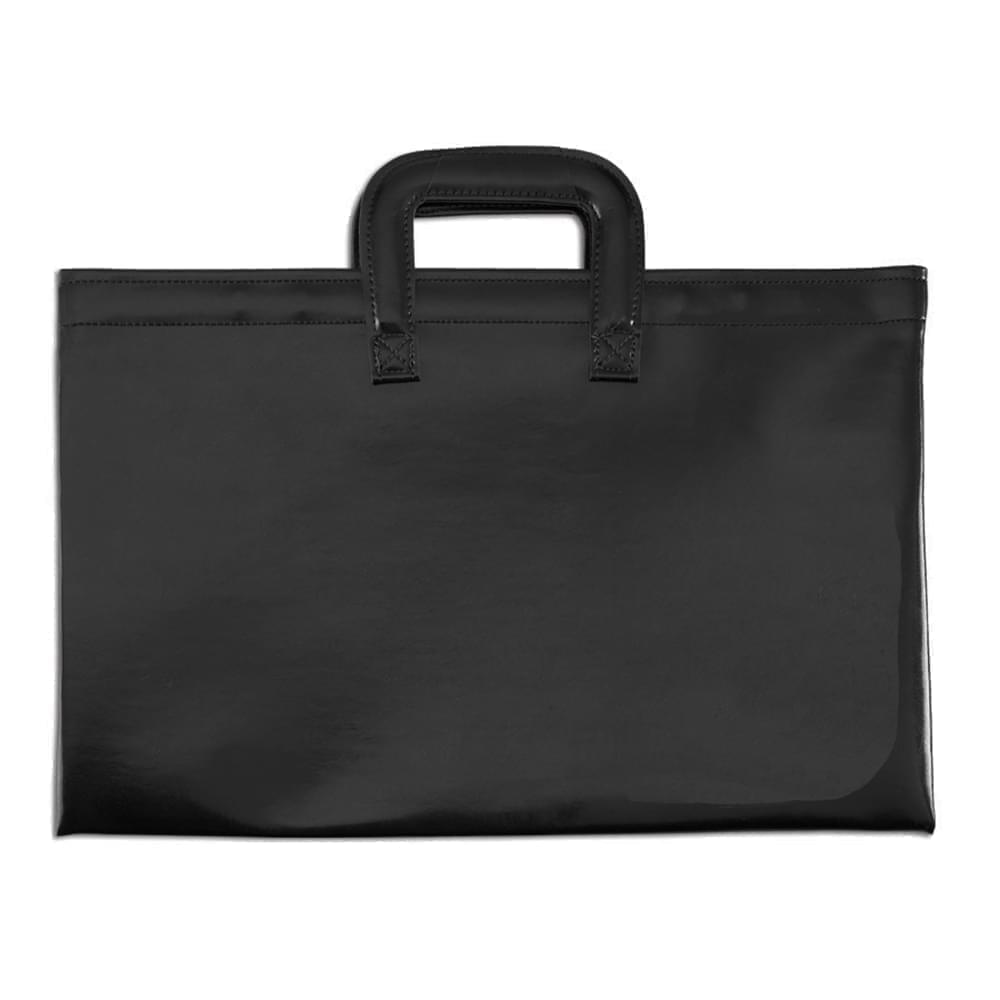 Briefcase with Luggage Handles-Faux Leather Vinyl-Black