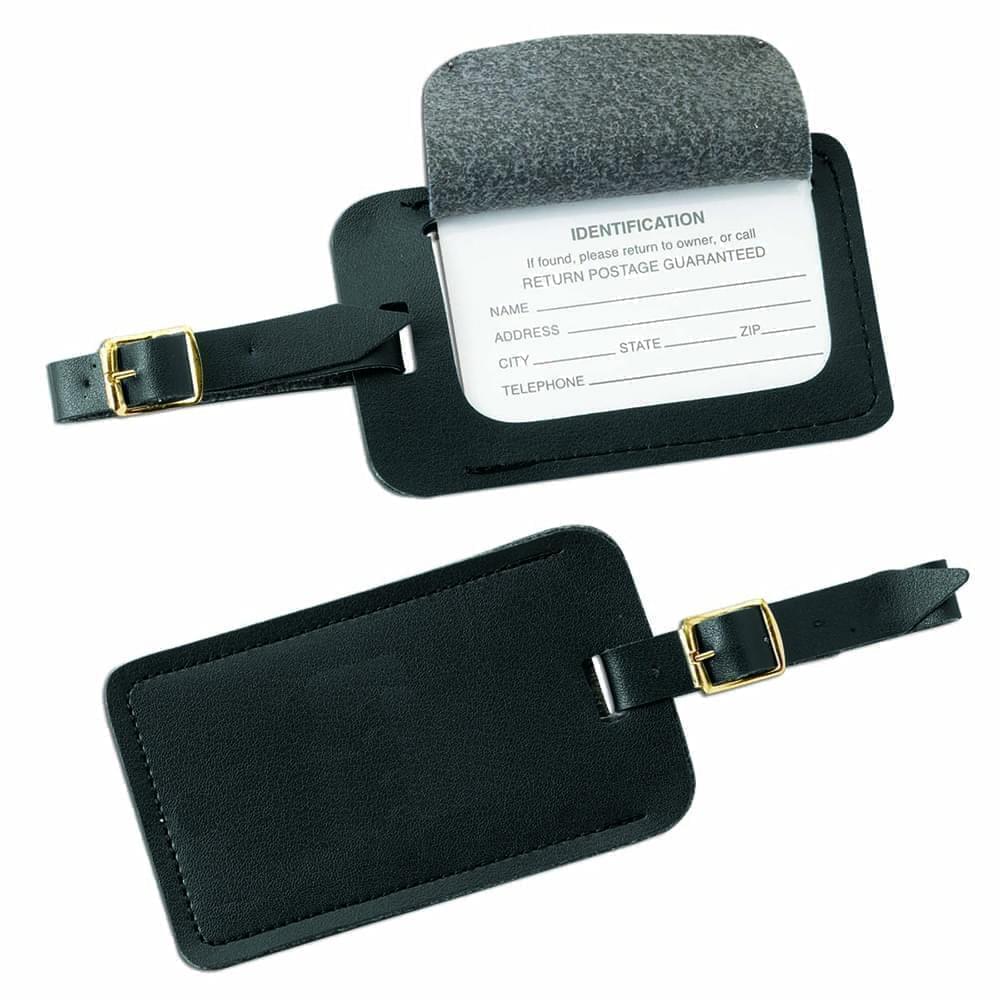 Stitched Luggage Tag-Faux Leather Vinyl-Black