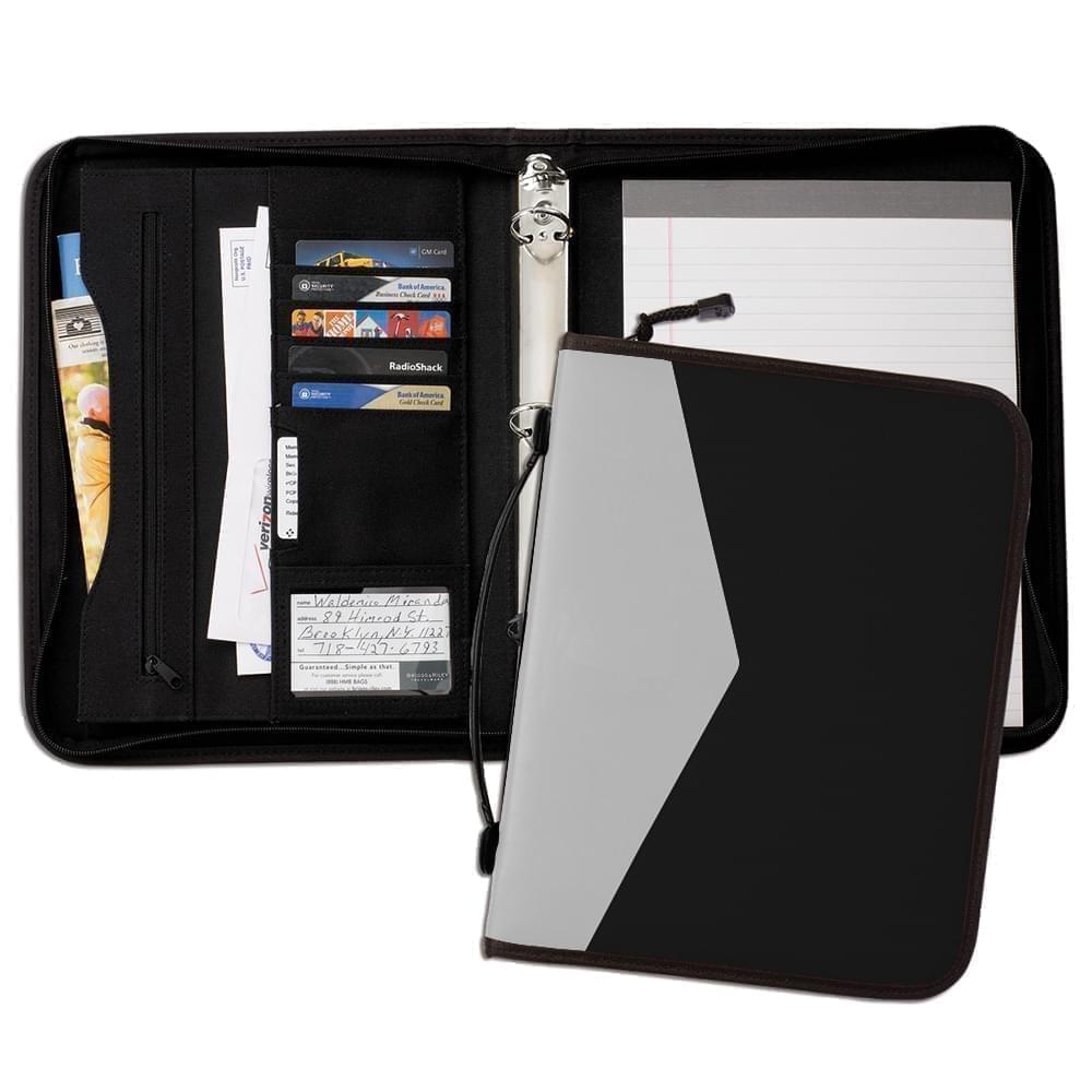 Tribeca Dual Tone 1" Zipper Ring Binder with Handle-600 Denier Nylon and Faux Leather Vinyl-Black / White