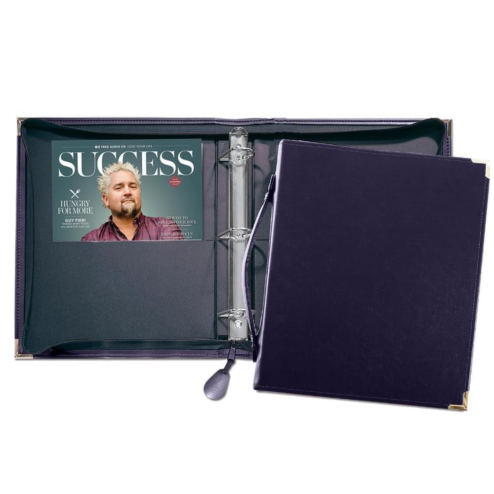 Zippered 1.5" D Ring Binder W/Strap Handle-Polished-Navy