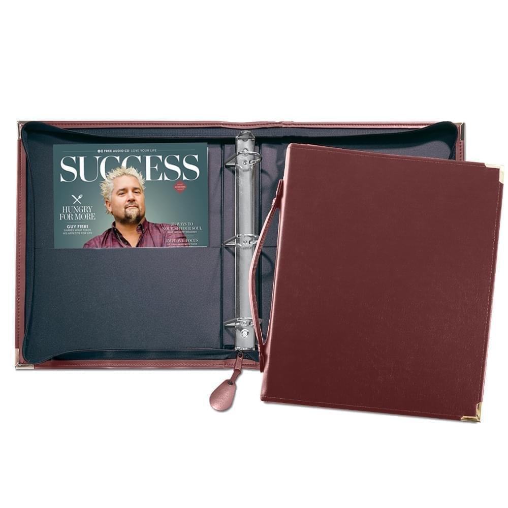 Zippered 1.5" D Ring Binder W/Strap Handle-Matte-Burgundy