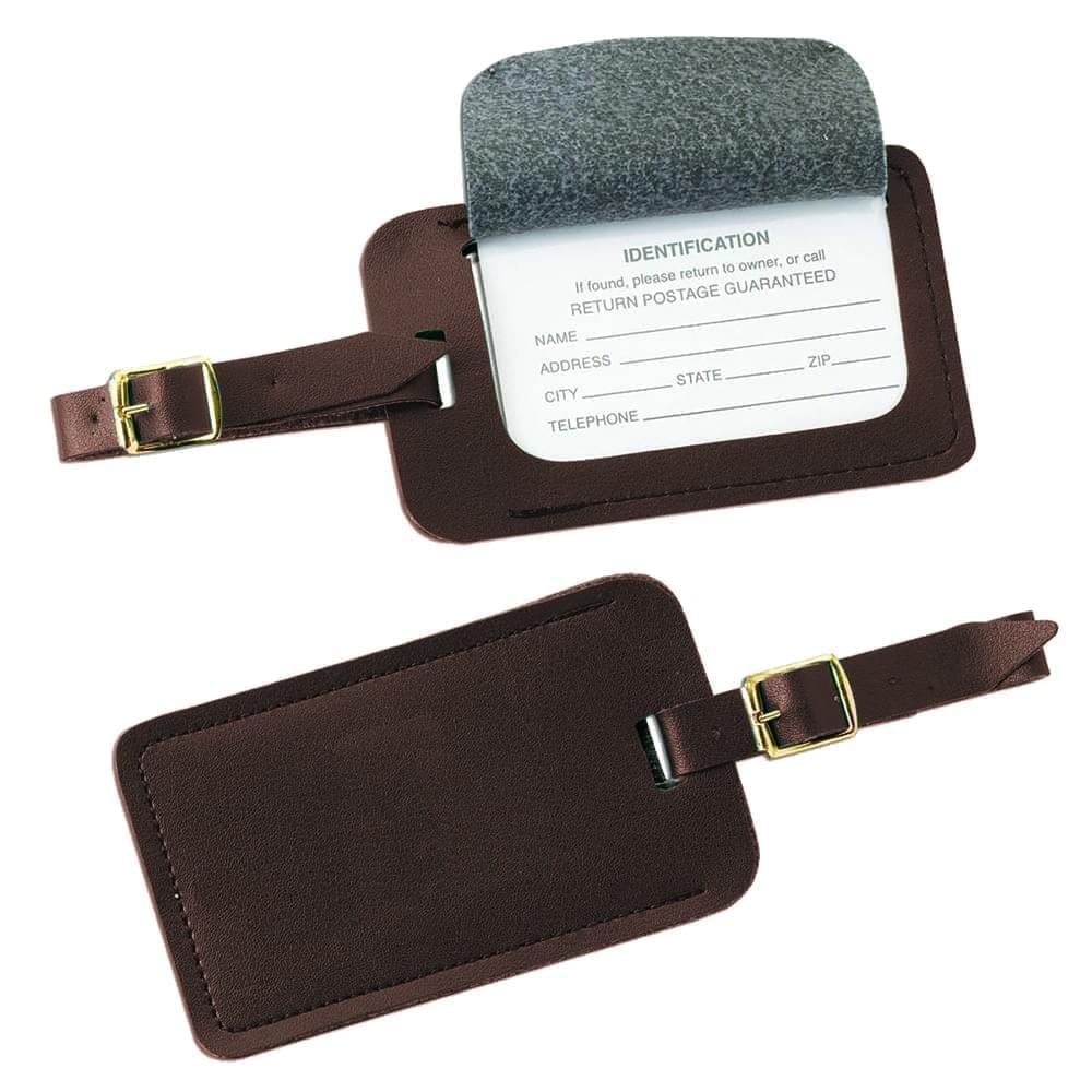 Stitched Luggage Tag-Faux Leather Vinyl-Dark Brown