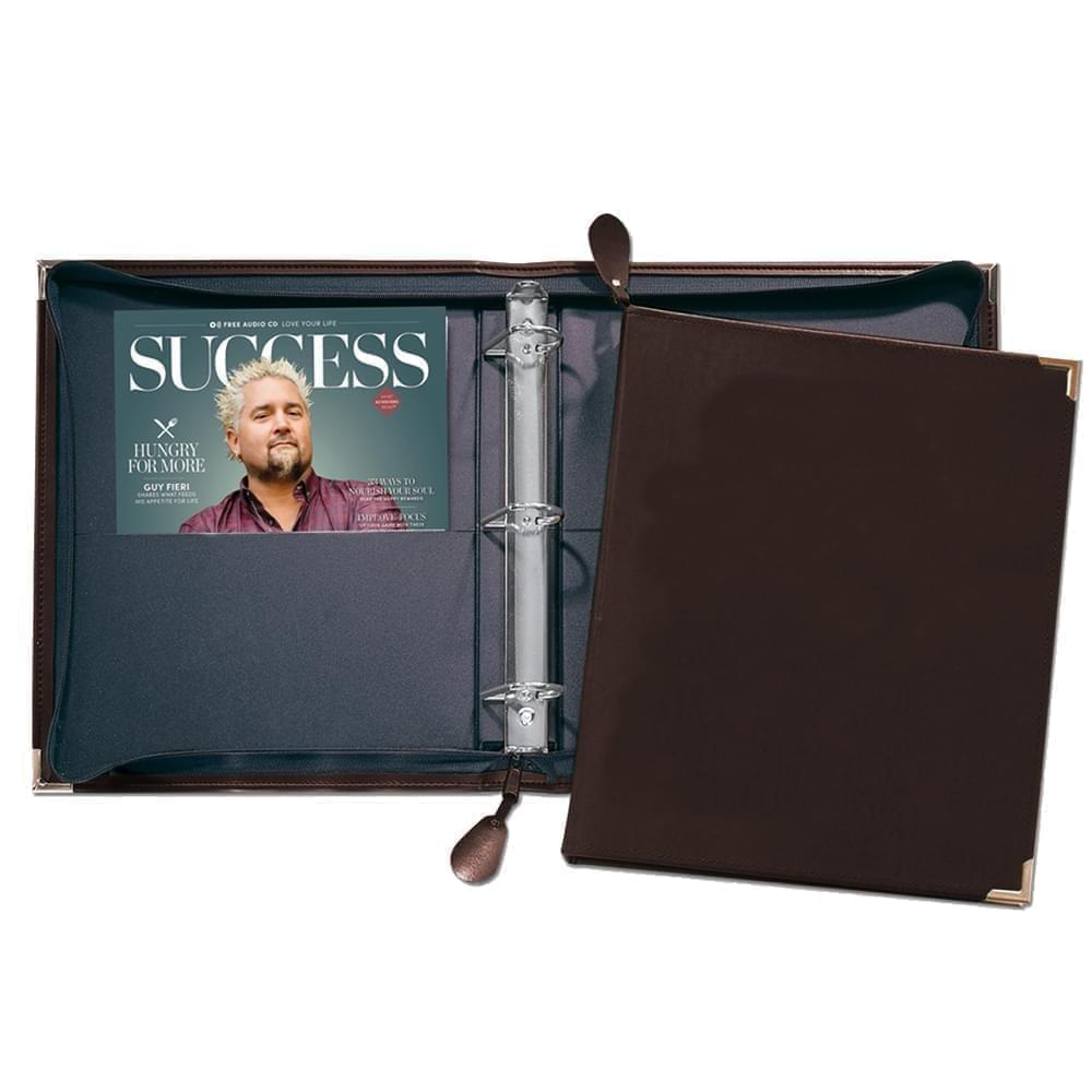 Zippered 1 1/2" D-Ring Binder-Faux Leather Vinyl-Dark Brown