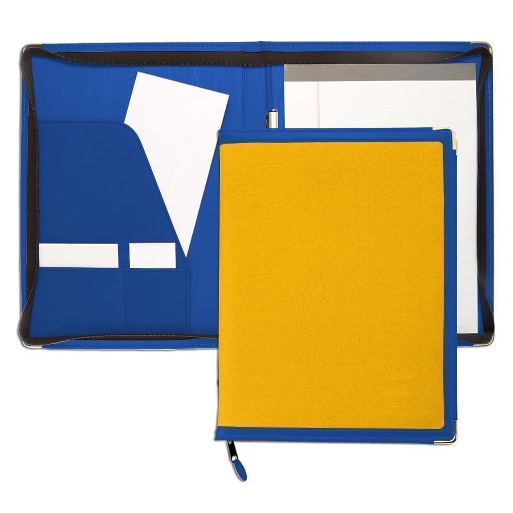 Edge Embroidered Letter Zipper Folder-600 Denier Nylon and Faux Leather Vinyl-Gold / Royal Blue