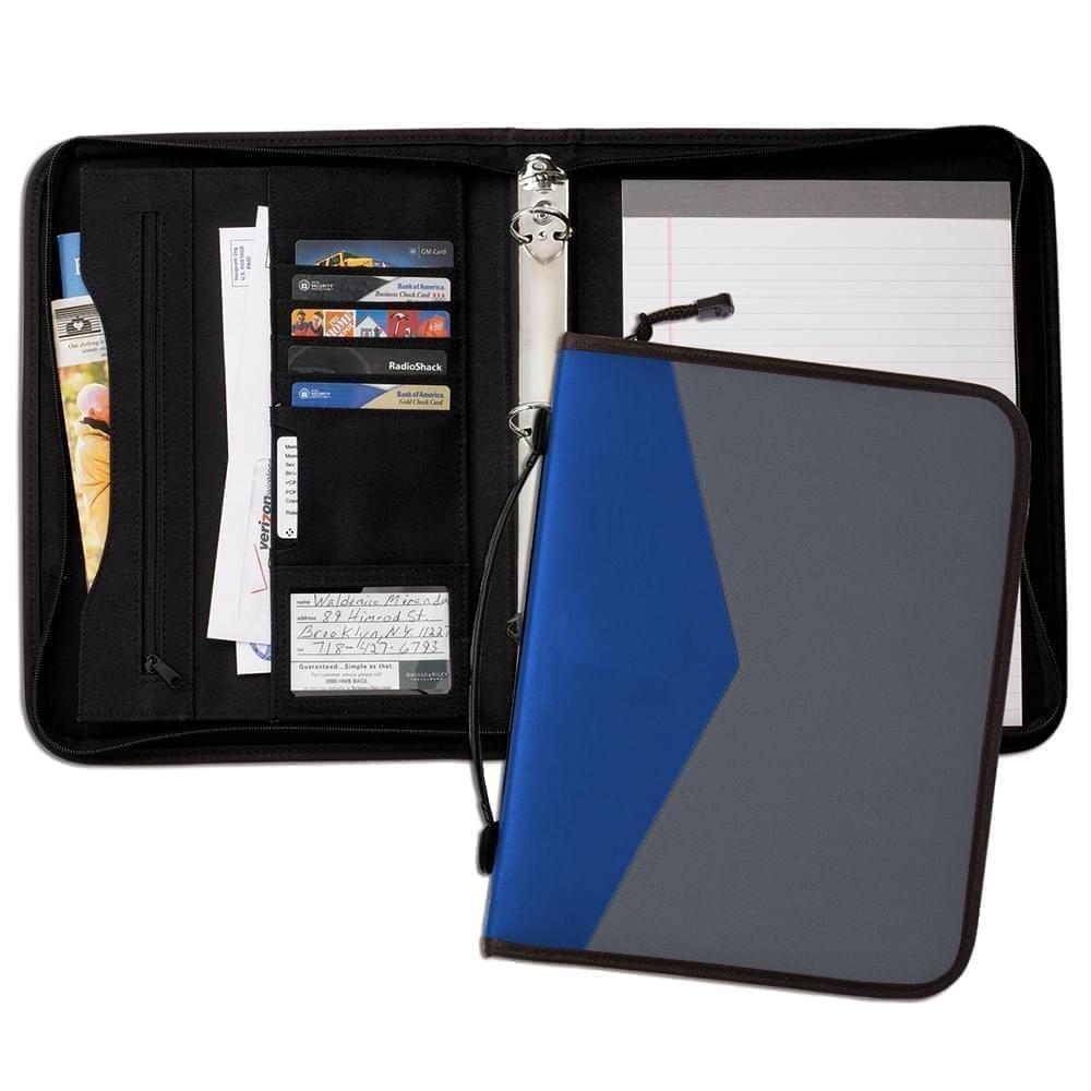 Tribeca Dual Tone 1" Zipper Ring Binder with Handle-600 Denier Nylon and Faux Leather Vinyl-Graphite / Royal Blue
