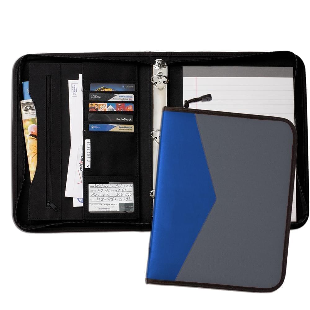 Tribeca Dual Tone 1" Zipper Ring Binder-600 Denier Nylon and Faux Leather Vinyl-Graphite / Royal Blue