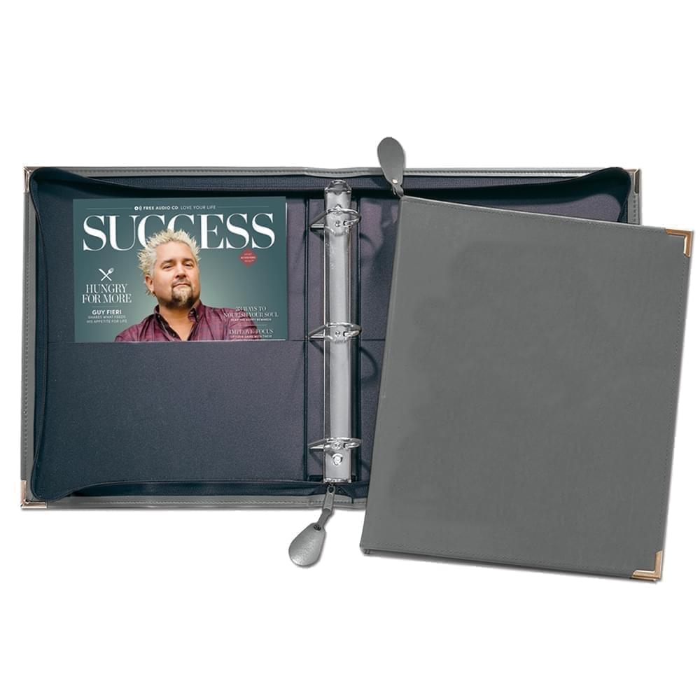 Zippered 1.5" D Ring Binder-Polished-Gray
