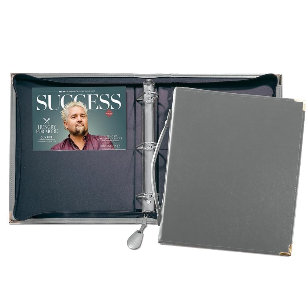 Zippered 1.5" D Ring Binder W/Strap Handle-Polished-Gray