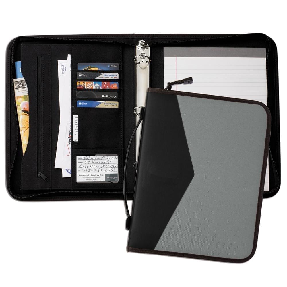 Tribeca Dual Tone 1" Zipper Ring Binder with Handle-600 Denier Nylon and Faux Leather Vinyl-Grey / Black