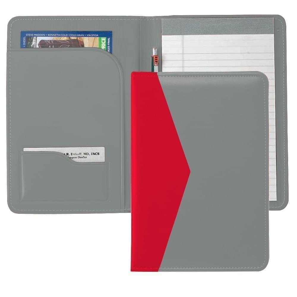 Accent Stitched Junior Folder-Faux Leather Vinyl-Grey / Red