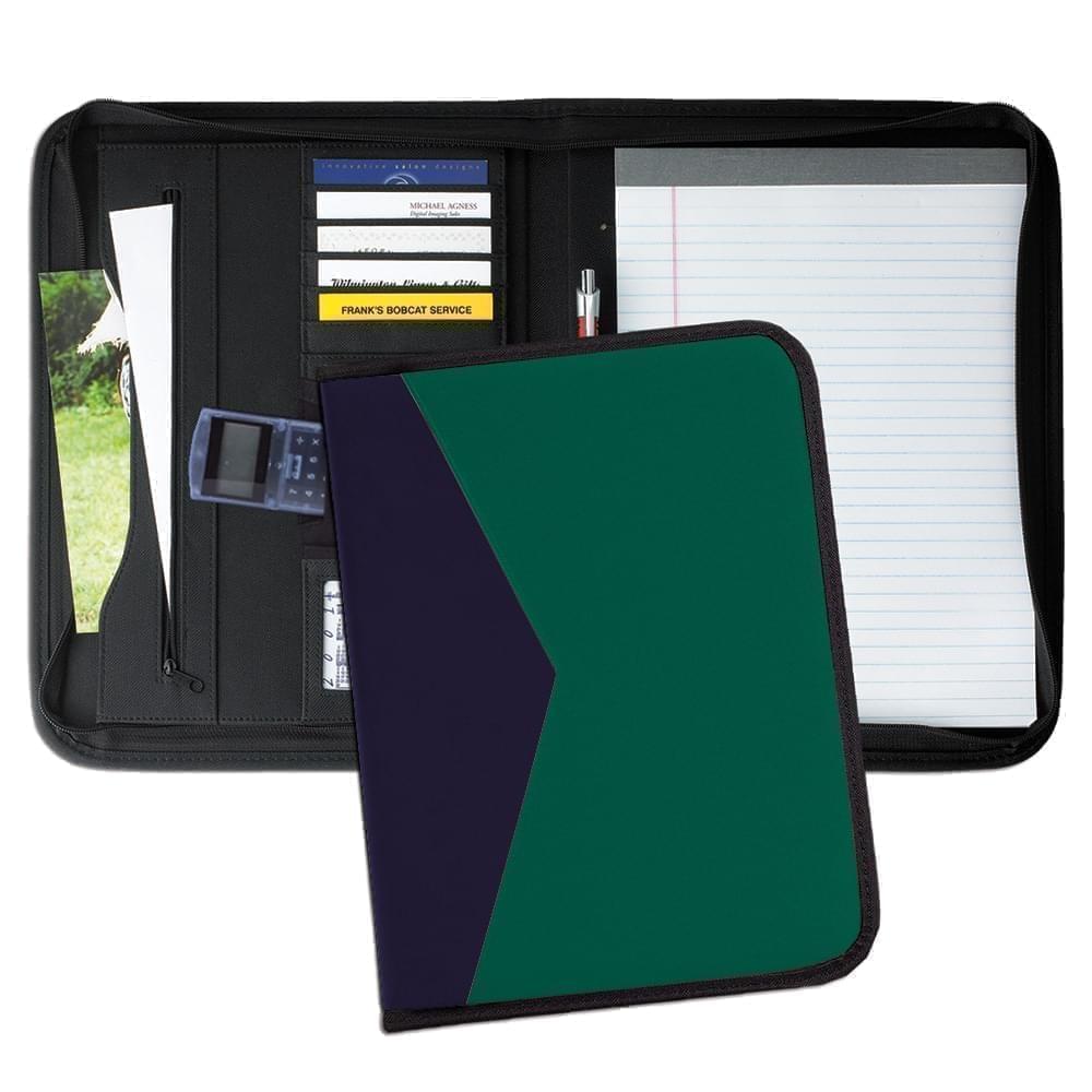 Tribeca Dual Tone Zipper Folder-600 Denier Nylon and Faux Leather Vinyl-Hunter Green / Navy