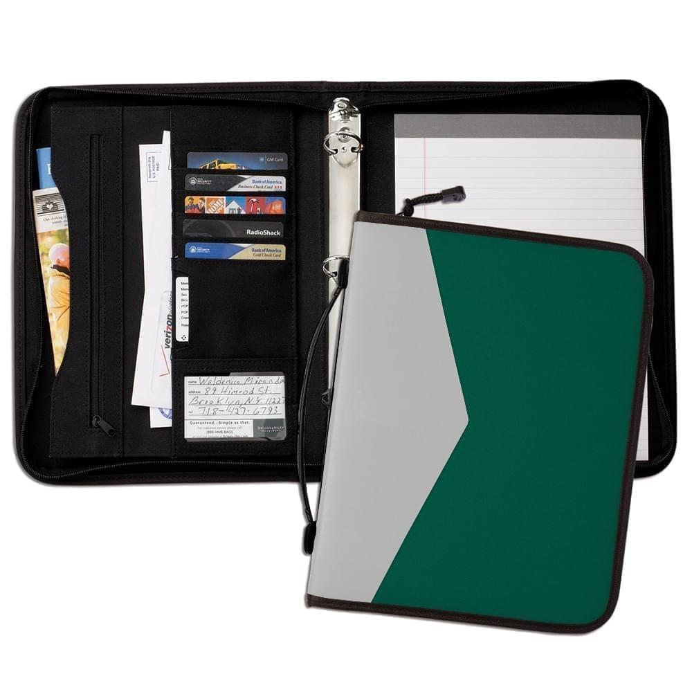 Tribeca Dual Tone 1" Zipper Ring Binder with Handle-600 Denier Nylon and Faux Leather Vinyl-Hunter Green / White