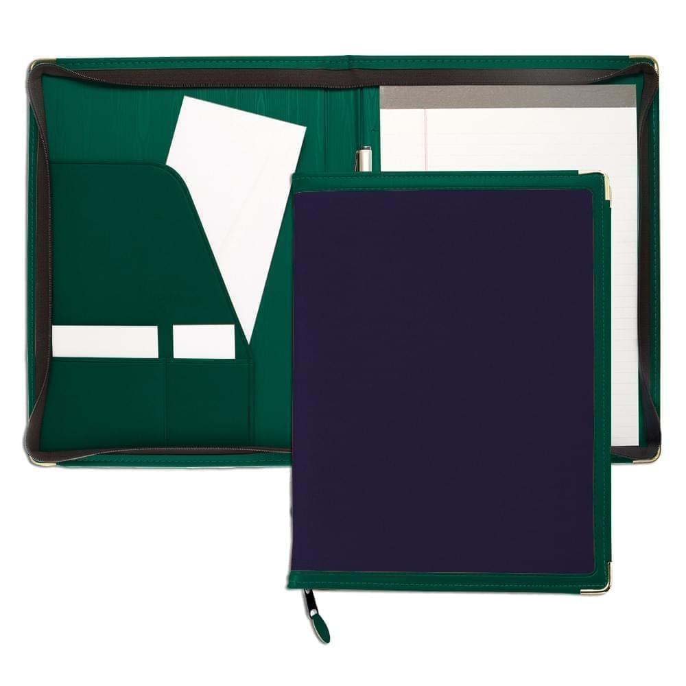 Edge Embroidered Letter Zipper Folder-600 Denier Nylon and Faux Leather Vinyl-Navy / Hunter Green