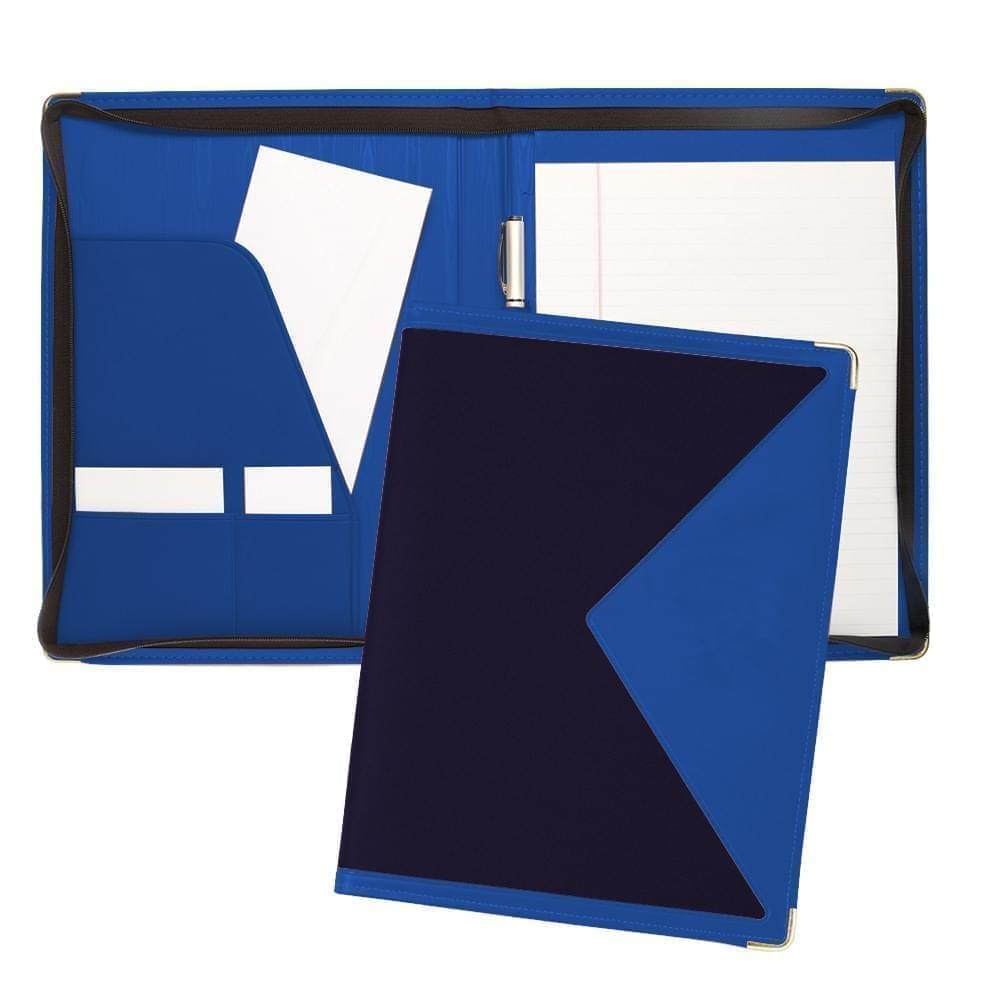 Edge Letter Zipper Folder-600 Denier Nylon and Faux Leather Vinyl-Navy / Royal Blue