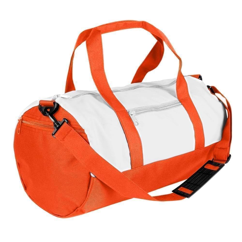 USA Made Nylon Poly Athletic Barrel Bags, White-Orange, PMLXZ2AA3J